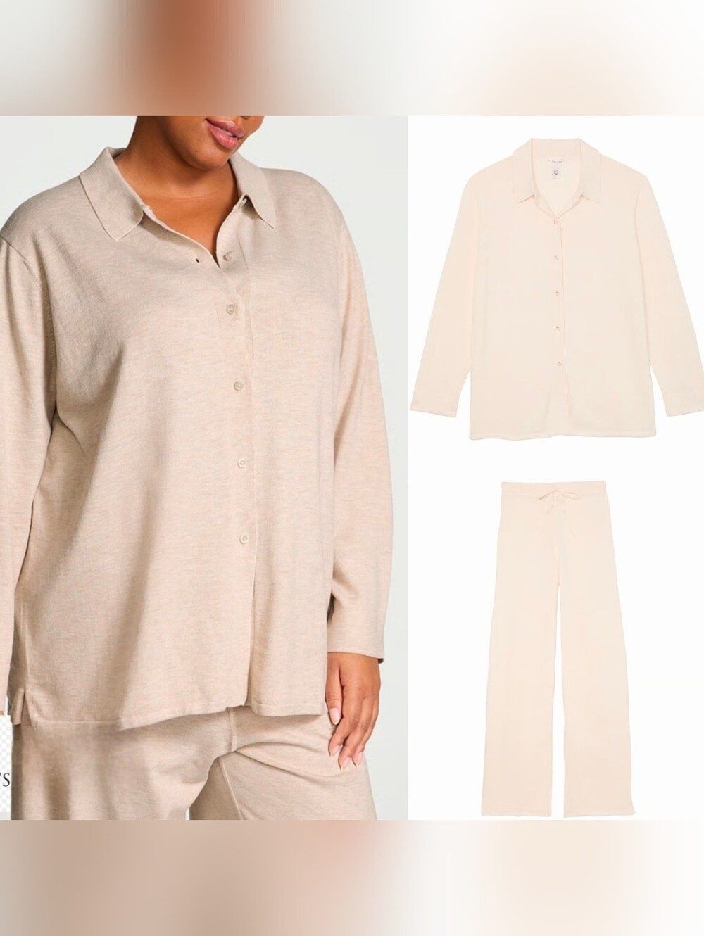 RARE NWT $140 Victoria Secret SET OF 2 Knit Lounge Travel Shirt L Pants M Light